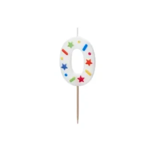 PartyDeco Świeczka urodzinowa 0 biała konfetti 5.5cm - Urodziny dla dorosłych - miniaturka - grafika 1