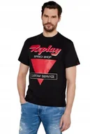 Koszulki męskie - REPLAY CZARNY T-SHIRT Z BAWEŁNY Z CZERWONYM NADRUKIEM M KWB - miniaturka - grafika 1