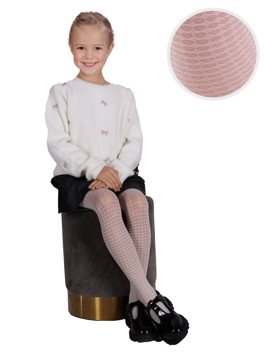 Rajstopy mikrofibra dziewczęce dziecięce 40 DEN białe kółka 140-146 MYWAY