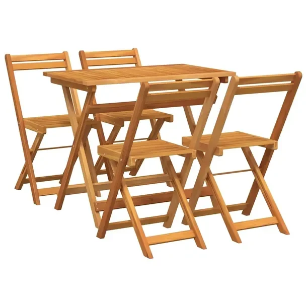 Zestaw Bistro z Drewna Akacjowego, Brązowy, Stół 70 cm, 4 Krzesła