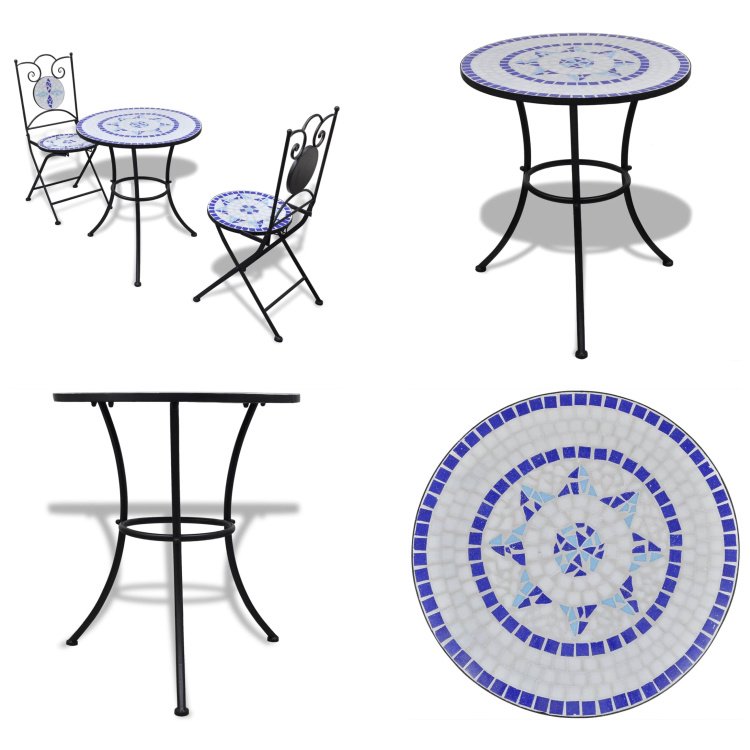 vidaXL 3-częściowy zestaw bistro płytki ceramiczne niebieskie i białe - Meble ogrodowe - Zestaw bistro - Zestawy bistro - Zestaw ogrodowy