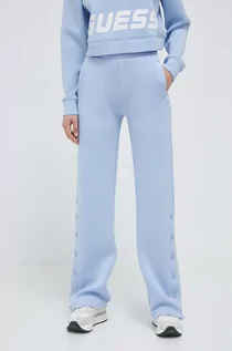 Spodnie damskie - Guess spodnie dresowe kolor niebieski gładkie - grafika 1