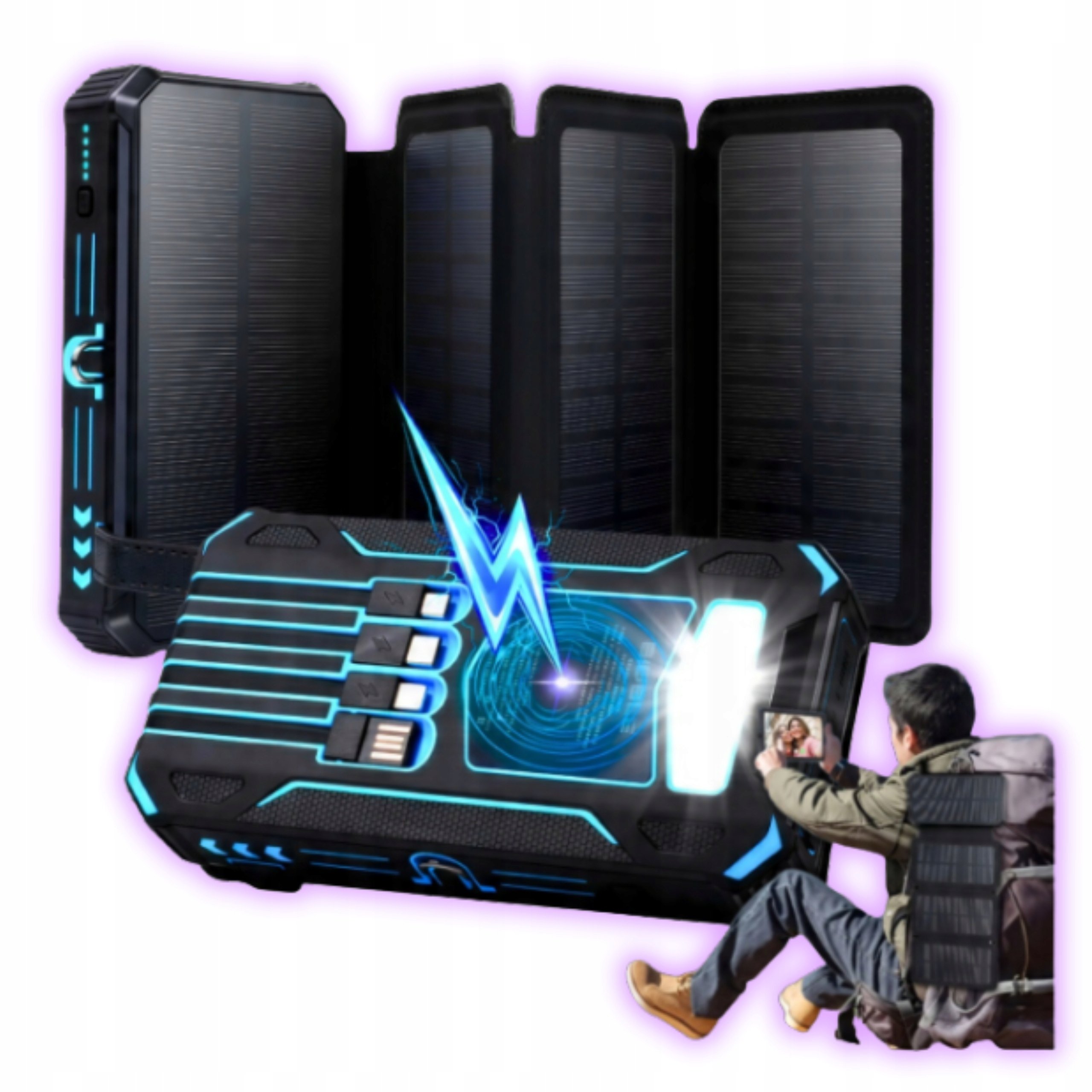 Powerbank Solarny łADOWARKA Indukcja 200%ŁADOWANIE Wodoodporny+latarka