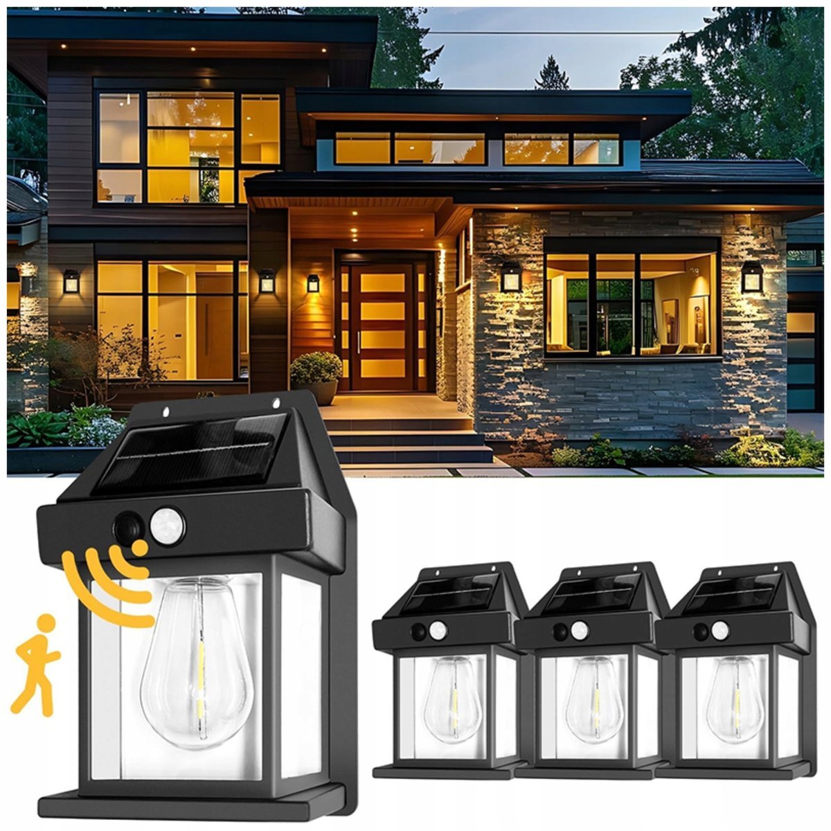 LAMPA SOLARNA OGRODOWA KINKIET Z CZUJNIKIEM RUCHU LAMPKA NOCNA ULICZNA 4SZT
