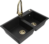 Zlewozmywaki z baterią - Mexen Tomas zlewozmywak granitowy 2-komorowy z baterią kuchenną Elia, czarny - 6516-77-670101-50 - miniaturka - grafika 1