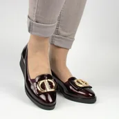 Półbuty damskie - Vinceza 58267 damskie półbuty na koturnie bordowe lakierki - miniaturka - grafika 1