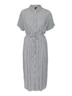 Sukienki - VERO MODA Sukienka damska VMBUMPY SS Calf Shirt Dress NOOS, Snow White/Stripes: India Ink, S, Snow White/Stripes:India Ink, S - miniaturka - grafika 1