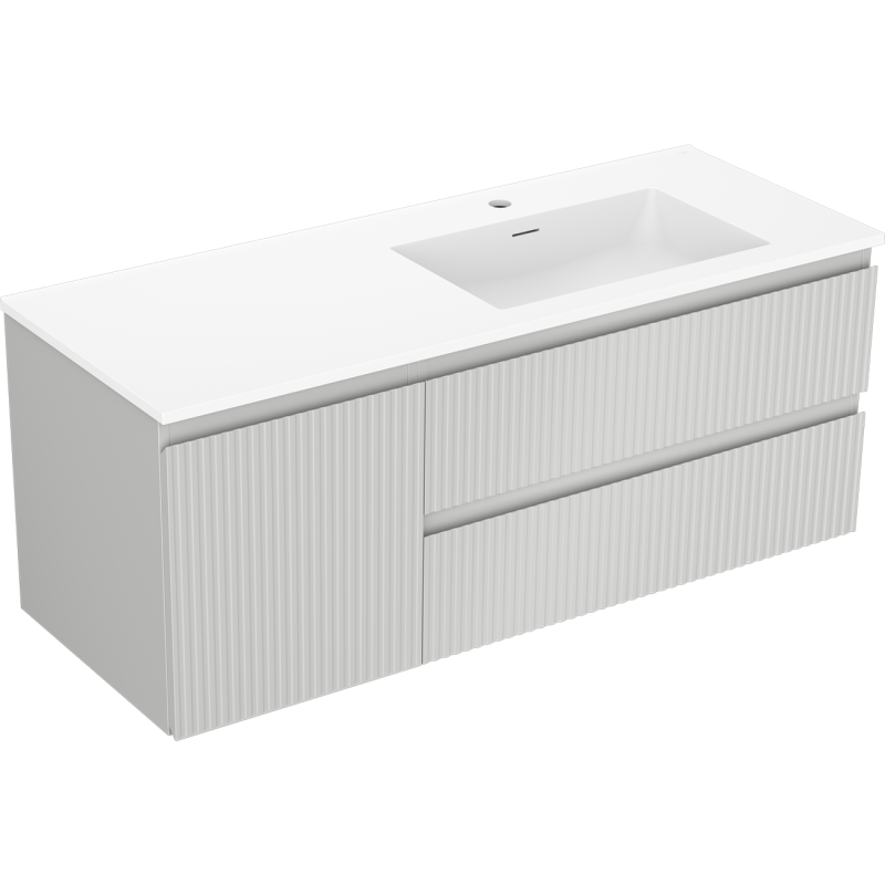 Mexen Rivel szafka łazienkowa 120 cm z umywalką Otis prawą, 2S, 1D, ryflowana, szara/biała mat - 91A23-12047-3-BBFFF62-W18P01