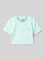 Koszulki dla dziewczynek - T-shirt krótki z nadrukiem z logo i okrągłym dekoltem - miniaturka - grafika 1