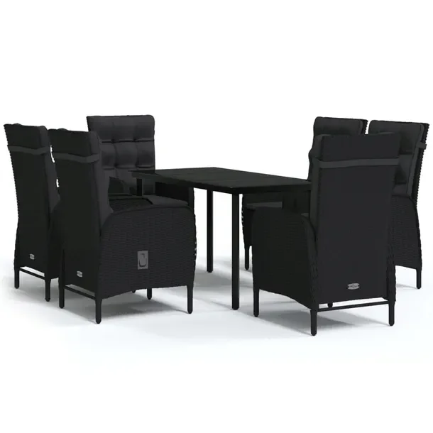 Zestaw mebli ogrodowych czarny rattan PE, stół 140x70x74 cm, 6 krzeseł