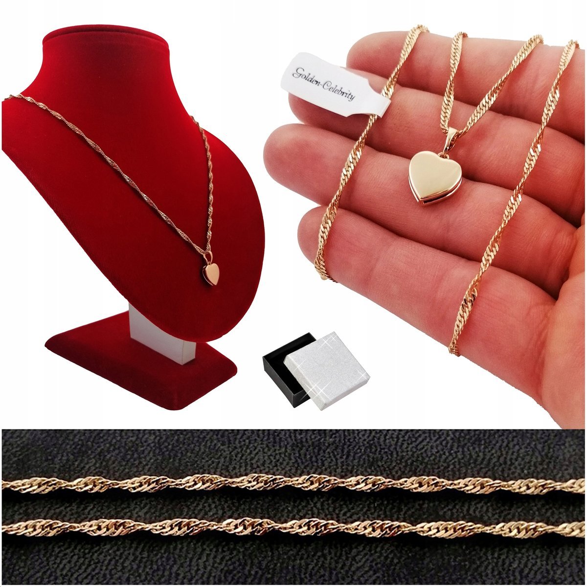 Złoty Naszyjnik Serce Klasyczne 18K Prezent Dla Niej + Grawer / Dedykacja