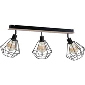 Lampy sufitowe - KET Druciana LAMPA sufitowa industrialna OPRAWA metalowa regulowana czarna drewno - miniaturka - grafika 1