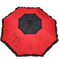 Parasole - Parasolka Damska Automatyczna z Falbanką - Paryżanka, Elegancja w Czerwono-Czarnym - miniaturka - grafika 1