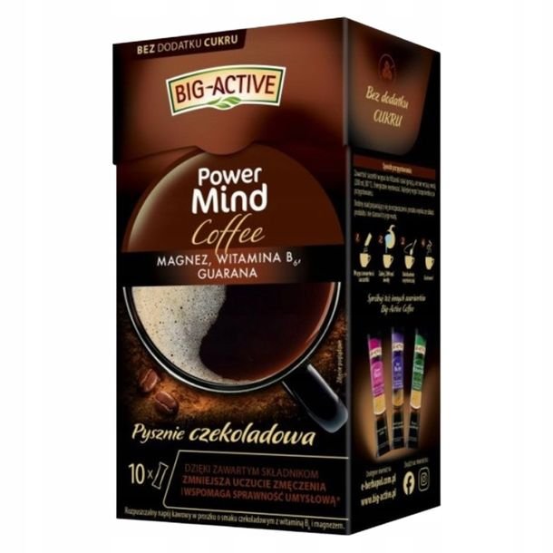 Big-Active Power Mind Coffee Rozpuszczalny napój kawowy o smaku czekoladowym 100 g (10 x 10 g)
