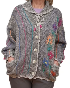 Szary kardigan z haftowanymi kwiatami, rozmiar L/XL/XXL - Swetry damskie Szary kardigan z haftowanymi kwiatami, rozmiar L/XL/XXL - Swetry damskie - miniaturka - grafika 1