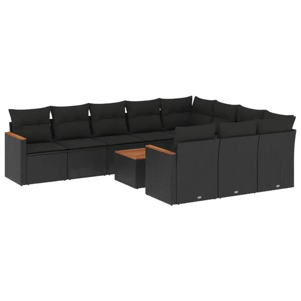 Modułowy zestaw mebli ogrodowych czarny z poduszkami, rattan PE, stal, wym