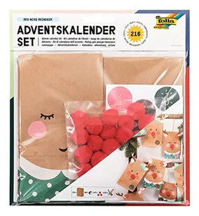 folia 9384 - kalendarz adwentowy Czerwony Nosek Renifer, 24 torebki do wypełnienia i samodzielnego wykonania, z akcesoriami - Ozdoby bożonarodzeniowe - miniaturka - grafika 1
