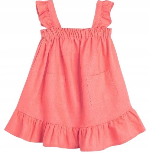 KOTON BABY RÓŻOWA SUKIENKA DLA DZIEWCZYNKI Z FALBANAMI LEN 74-80cm J7A