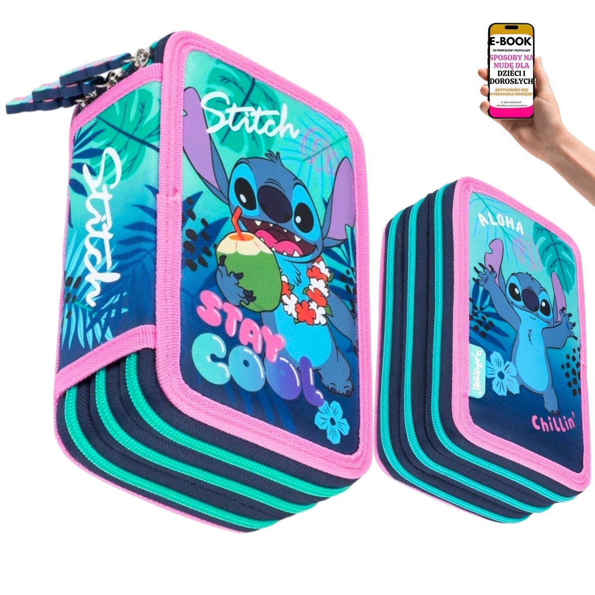 POTRÓJNY PIÓRNIK LILO I STITCH Kredki + flamastry + notes – KOMPLETNY ZESTAW SZKOLNY Dla Córki Dziecka + EBOOK-3