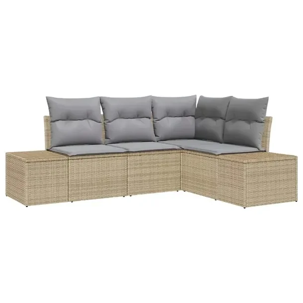 Zestaw Narożny Sofy Ogrodowej Rattan Beżowy 4 Osoby 60 cm Głębokość S