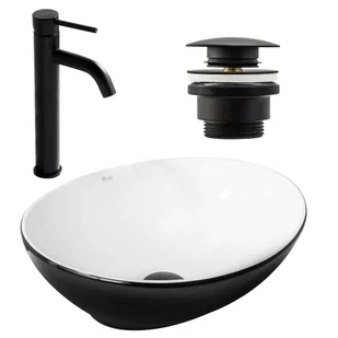 Rea Zestaw Sofia black white + bateria wysoka Lungo black+ korek uniwersalny czarny matowy - Umywalki - miniaturka - grafika 1
