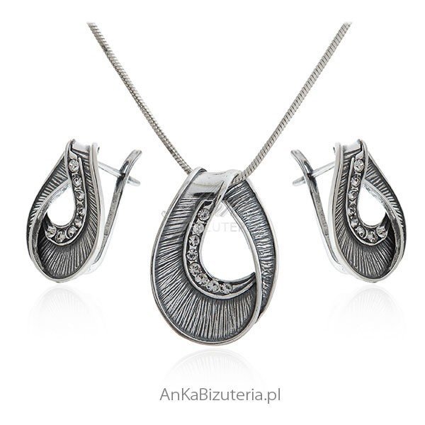 ankabizuteria.pl Biżuteria srebrna - komplet oksydowany z cyrkoniami