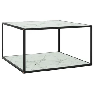 Stolik kawowy czarny z białym szkłem o wyglądzie marmuru 90x90x50 cm - Ławy i stoliki kawowe - miniaturka - grafika 1