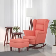 Fotele - Lumarko Fotel bujany na drewnianych nogach, z podnóżkiem, różowy! - miniaturka - grafika 1