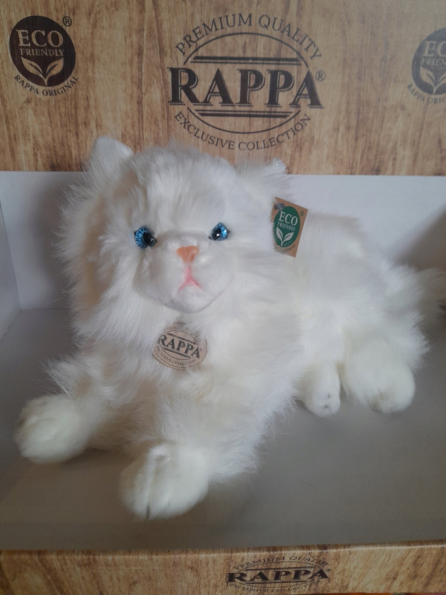 Rappa Pluszowa realistyczna maskotka Kot Perski biały leżący 30 cm