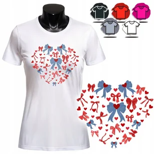 KOSZULKA DAMSKA Z NADRUKIEM T-SHIRT - WZÓR SERCE KOKARDKA PREZENT - XS - Koszulki i topy damskie - miniaturka - grafika 1
