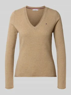 Sweter z dzianiny o kroju slim fit z czystej wełny - Swetry damskie - miniaturka - grafika 1