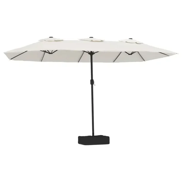 Podwójny Parasol Ogrodowy z LED, UV i Korbą, Piaskowy Biały i Ciemnoszar