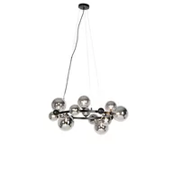 Lampy sufitowe - QAZQA Lampa wisząca Art Deco czarna z dymionym szkłem 12-punktowa - David - miniaturka - grafika 1