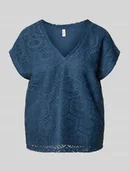 Koszulki i topy damskie - Pudełkowy krój t-shirt z półprzezroczystym obszyciem model 'IRIS' - miniaturka - grafika 1