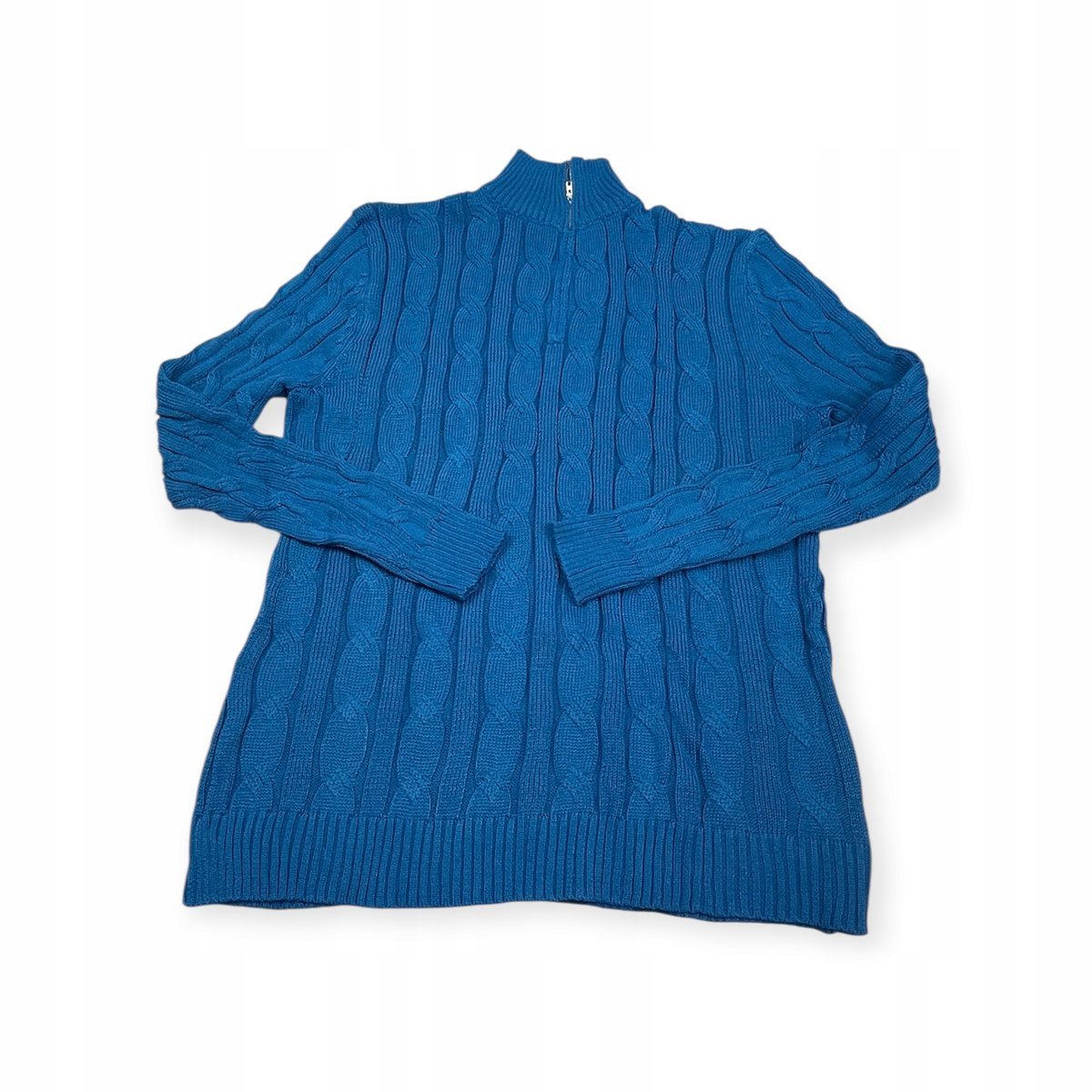 Męski sweter OLD MONEY z półgolfem Rozmiar L Niebieski, splot warkoczowy