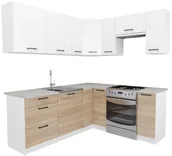 Meble kuchenne - Zestaw mebli kuchennych narożnych dąb sonoma + biały - Hemi - miniaturka - grafika 1