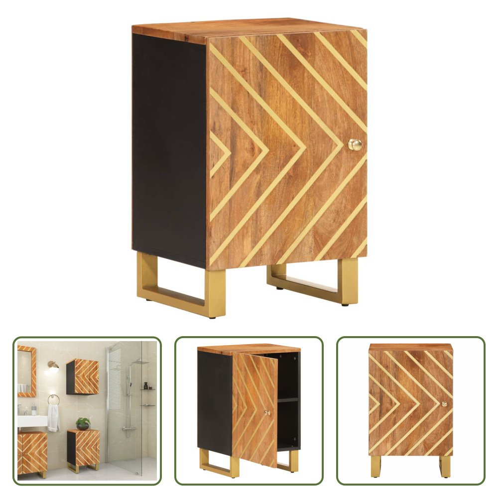 The Living Store Szafka łazienkowa brązowo-czarna 38x33,5x58 cm lite drewno mango