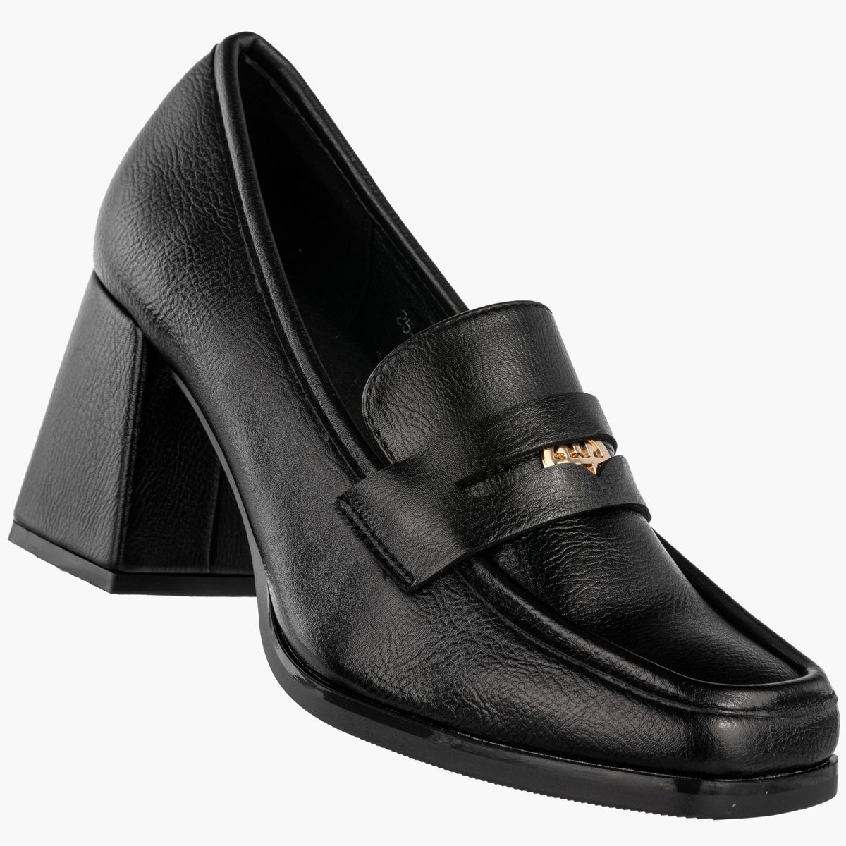 Mokasyny Damskie Ekoskóra Buty Na Obcasie Eleganckie Czarne Potocki 25-12710BK Czarny 37