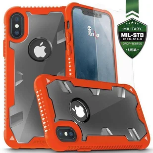 Zizo Proton Case Pancerne etui iPhone X ze szkłem 9H na ekran (Orange/Trans Clear) - Etui i futerały do telefonów - miniaturka - grafika 1