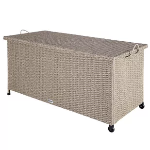 Skrzynia ogrodowa Kremowa Technorattan 122x56x61cm Kółka - Skrzynie ogrodowe - miniaturka - grafika 1