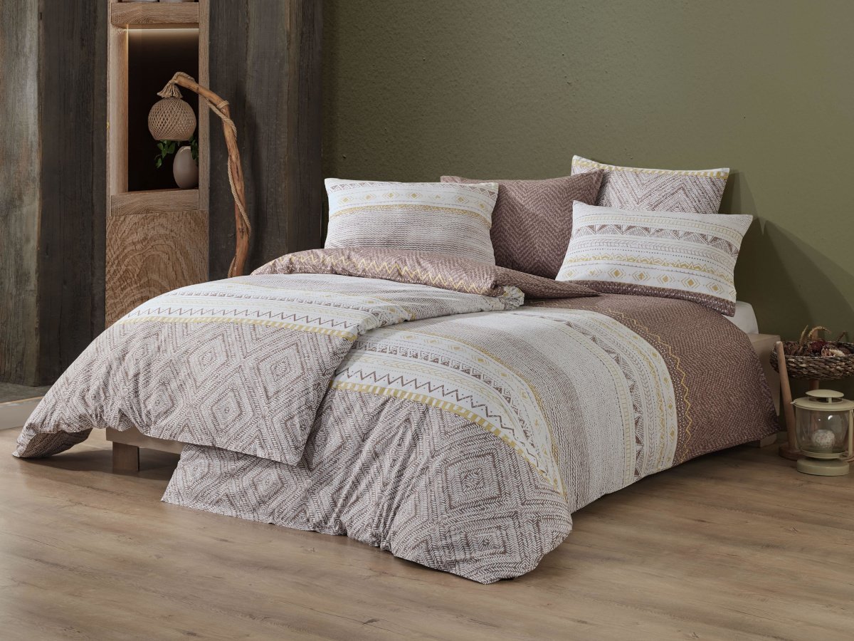 Rozszerzona pościel bawełniana 140x220, 70x90cm Roma brązowa