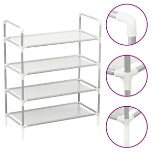 vidaXL Stojak na buty z 4 półkami z metalu i polaru w kolorze srebrnym - Stojak na buty - Półki na buty - Szafka na buty - Organizer na buty - Szafki na buty - miniaturka - grafika 1