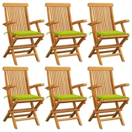 Fotele i krzesła ogrodowe - vidaXL Krzesła ogrodowe, jasnozielone poduszki, 6 szt., drewno tekowe! 3062552 - miniaturka - grafika 1