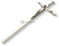 Biżuteria religijna - Krzyż metalowy w kolorze srebrnym 8cm (połysk) - miniaturka - grafika 1