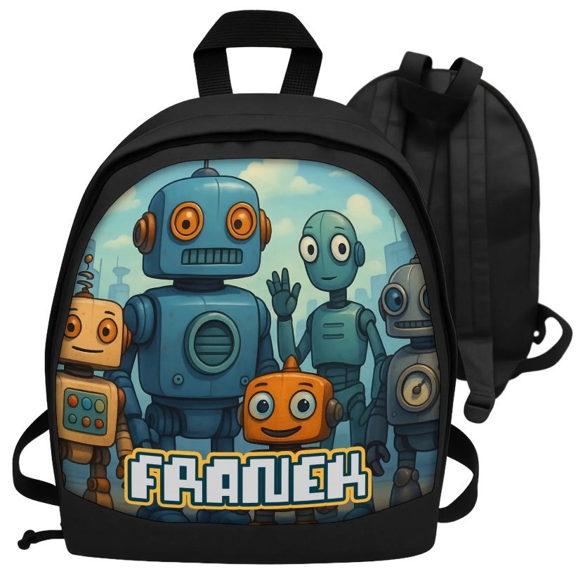 Plecak W ROBOTY z imieniem dziecka personalizowany plecak dla fana ROBOTÓW