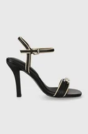 Sandały damskie - Tommy Hilfiger sandały skórzane TH HARDWARE HEELED SANDAL kolor czarny FW0FW07796 - miniaturka - grafika 1