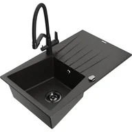 Zlewozmywaki z baterią - Mexen Cesar zlewozmywak granitowy 1-komorowy z ociekaczem i baterią kuchenną Duo, czarny/złoty metalik - miniaturka - grafika 1