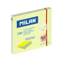 Milan Karteczki samoprzylepne 4 kolory, 76 x 76 mm żółty, zielony, niebieki, różowy 4x25 kartek - Szkolne artykuły papiernicze - miniaturka - grafika 1