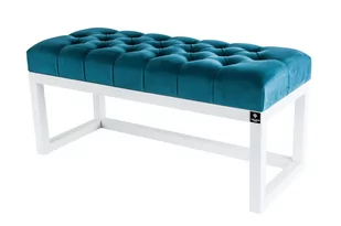 Ławka na buty LPP-2 100cm EMRAWOOD drewno lite kolor biały siedzisko pikowane kolor turkus - Ławki do przedpokoju - miniaturka - grafika 1
