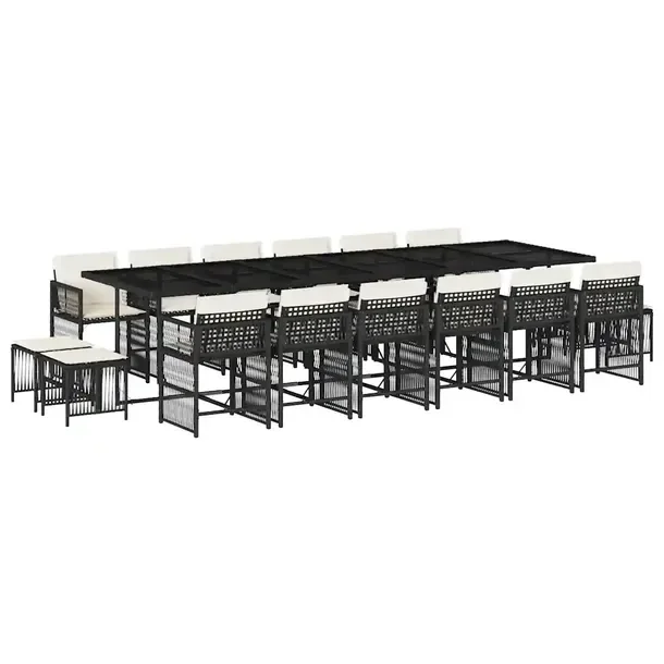 Zestaw mebli ogrodowych czarny rattan PE 330 x 106 x 73 cm, 12 krzeseł, 4